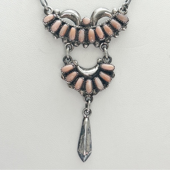 Vintage Bill & Lou Zuni Angel Skin Coral Petit Point Sterling Silver Necklace - Picture 9 of 13